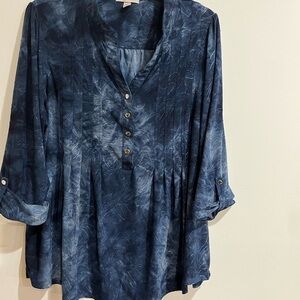 Cb established Women's Blue Button-Up Top 3/4 sleeves size 2X. H-23